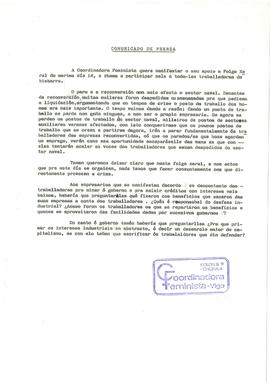 Comunicado de prensa [apoio folga laboral]