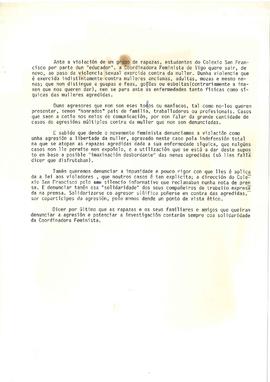 Ante a violación dun grupo de rapazas [á prensa]