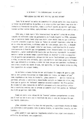 8 de marzo Día internacional da muller. Nen guerra que nos mate nen paz que nos oprima