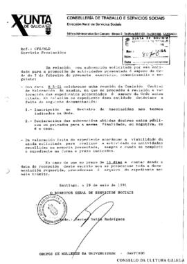 Xunta de Galicia. Valoración/resposta da solicitude presentada por GMU á Dirección Xeral de Servizos Sociais