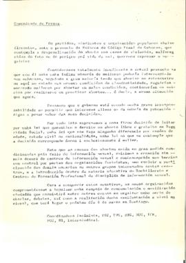 Comunicado de prensa [campaña movilización aborto]