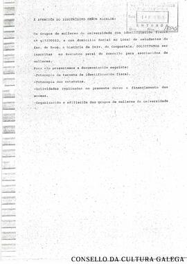 Solicitude para ser inscritas no rexistro xeral do concello de Compostela para asociacións de mulleres [curso 94-95]