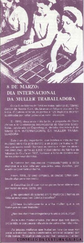 8 de marzo: Día Internacional da Muller Traballadora