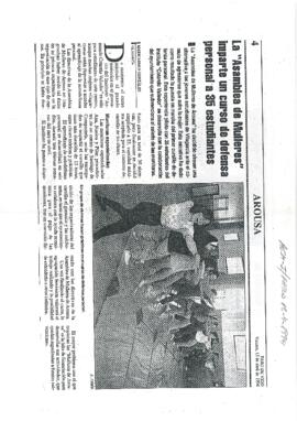 A Asamblea de Mulleres imparte un curso de defensa personal a 35 estudiantes [Faro de Vigo, 15-04-1994]