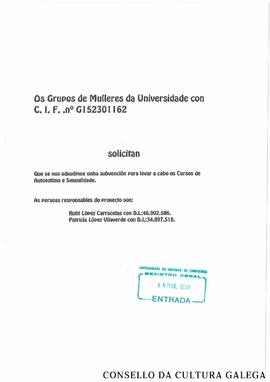 Solicitude de subvención á USC para curos de autoestima e sexualidade