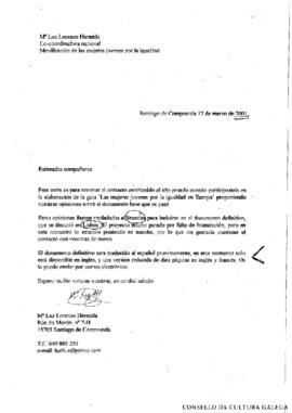 [A Coordinadora da movilización Informa sobre o estado da guia Las mujeres jóvenes por la igualdad en Europa no que participan GMU]