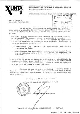 Xunta de Galicia. Comunican falta de documentación na solicitude presentada por GMU á Dirección Xeral de Servizos Sociais