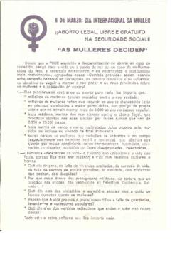 8 de Marzo : Día Internacional da Muller. ¡¡Aborto legal, libre e gratuito na seguridade social!! As mulleres deciden