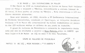 8 de marzo día internacional da muller. Mesa redonda aborto na facultade Psicoloxía. Grupo de Mulleres de Psicoloxía