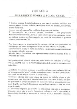 2 de abril: Mulleres e homes a folga xeral