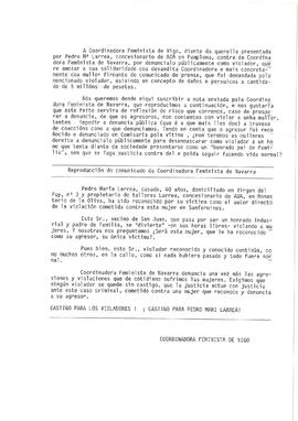 A CFV, diante da querella presentada contra a Coordinadora Feminista de Navarra [á prensa: violador]