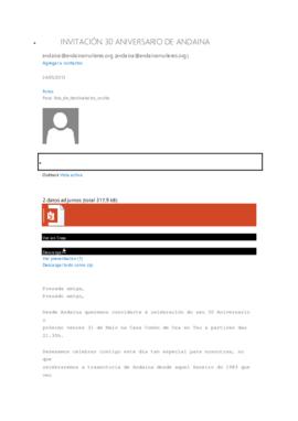 Convite á celebración do 30 aniversario de Andaina