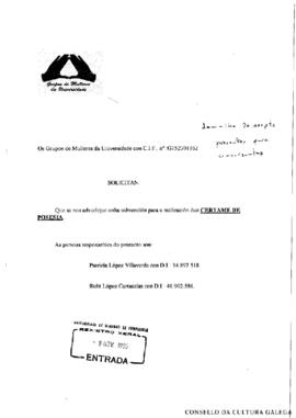 Solicitude de subvención á USC para certame de poesía