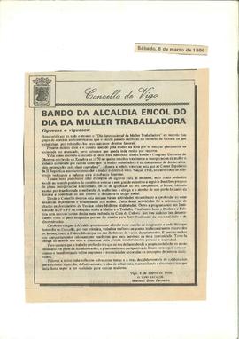 Bando da alcaldía encol do día da muller traballadoras